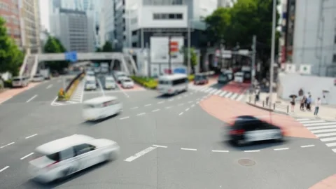 Miniature tilt-shift effect on tokyo city traffic Stock Footage 318648172