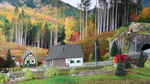 Miniature train. Model railway. Stock Footage 241933779