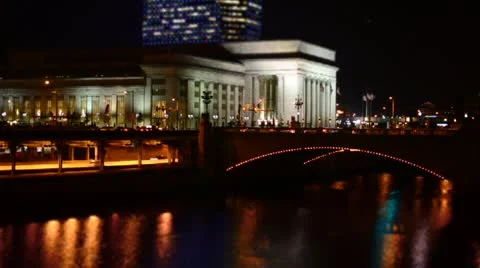 Miniature Train Station at Night Stock Footage 12492632