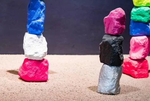 Miniature version of Seven Magic Mountains in Las Vegas Nevada Stock Photos