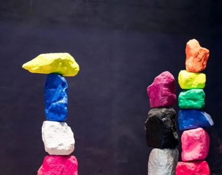 Miniature version of Seven Magic Mountains in Las Vegas Nevada Stock Photos