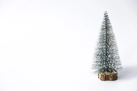 Miniature winter pine tree with snow. Festive christmas and holiday atmosphere Stock Photos