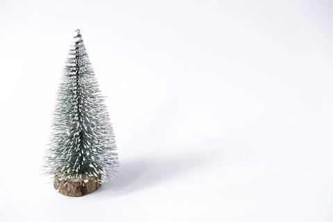 Miniature winter pine tree with snow. Festive christmas and holiday atmosph.. Stock Photos