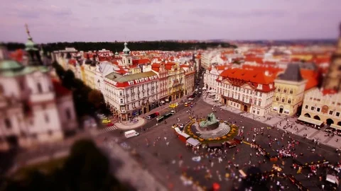 Miniaturized Old Town Square in Prague (Tilt-shift) Stock Footage 82702236