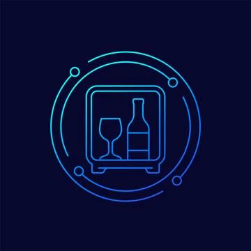 Minibar line icon, mini fridge vector Stock Illustration