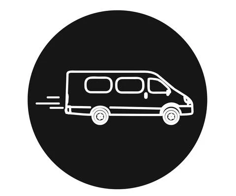 Minibus on a black background. Silhouette. Vector. Stock Illustration