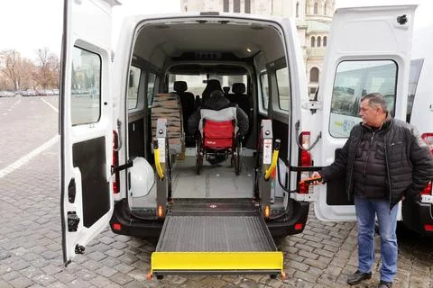 Minibus for physically disabled people Sofia, Bulgaria - 7 January 2019: D... Stock Photos
