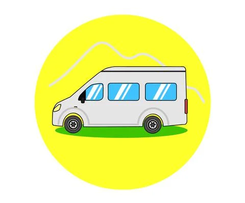 Minibus on a yellow background. Symbol. Vector. Stock Illustration