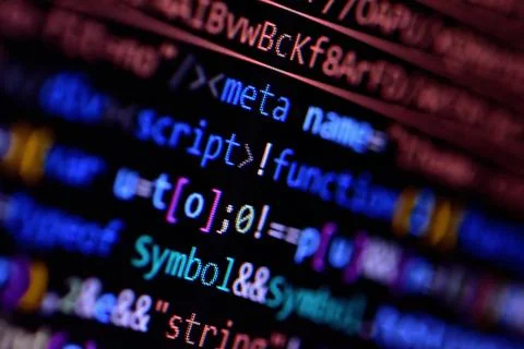 Minified javascript file. Computer programming source code for HTML website Stock Photos