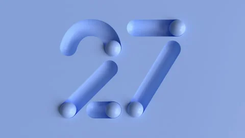 Minimal 3D 2027 New Year. Number 27 is built from rounded blue bars with spheres Stock Footage 337725521