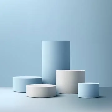 Minimal 3D abstract background with blue and white cylindrical podiums for .. Stock Illustration