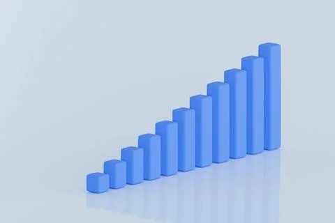 Minimal 3D Blue Bar Chart on Light Background  Growth Concept Stock Illustration