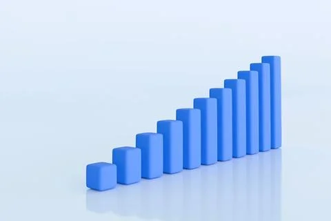 Minimal 3D Blue Bar Chart on Light Background  Growth Concept Stock Illustration
