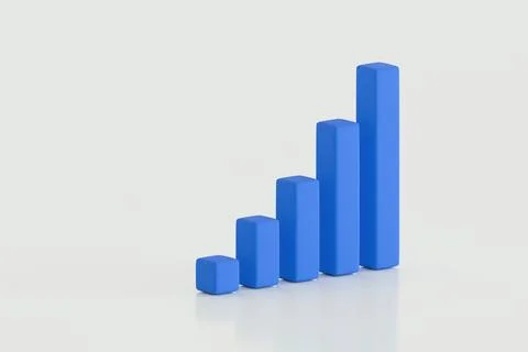 Minimal 3D Blue Bar Chart on Light Background  Growth Concept Stock Illustration