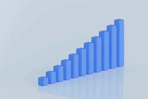 Minimal 3D Blue Bar Chart on Light Background  Growth Concept Stock Illustration