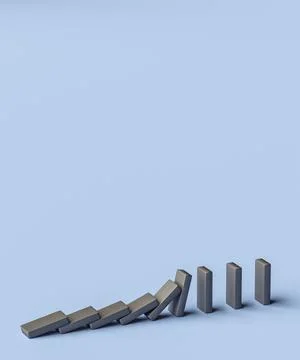Minimal 3D domino blocks representing recession risk and business collapse .. Stock Illustration