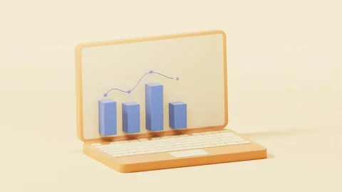 Minimal 3d laptop showing animated bar chart and rising line graph for busi.. Stock Footage 332391129