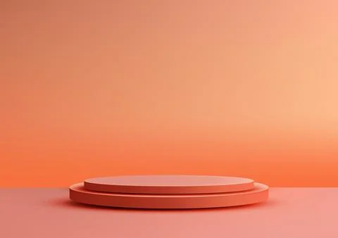 Minimal 3D Red Podium on Bright Pink Platform with Deep Orange Background f.. Ilustração Stock
