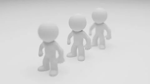 Minimal 3D render of three abstract humanoid characters standing together Illustrazione stock