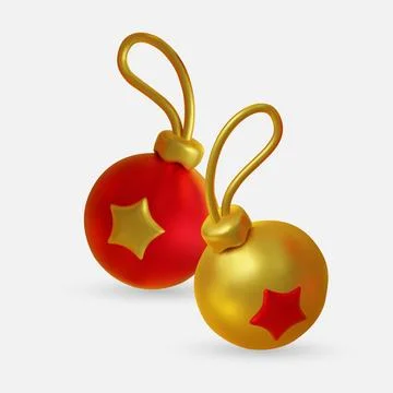Minimal 3D render of white and gold Christmas baubles with star details, perfect Stock Illustration