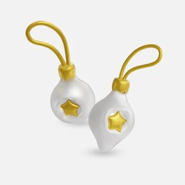Minimal 3D render of white and gold Christmas baubles with star details, perfect 스톡 일러스트
