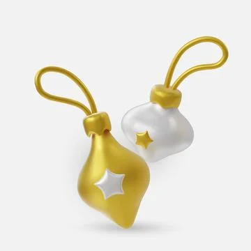 Minimal 3D render of white and gold Christmas baubles with star details, perfect 스톡 일러스트