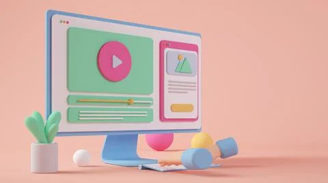 Minimal 3d rendering computer illustration Stock Illustration