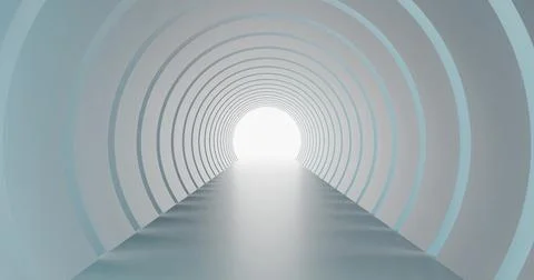 Minimal 3D Ring Tunnel Leading to Bright Light. Stock Illustration