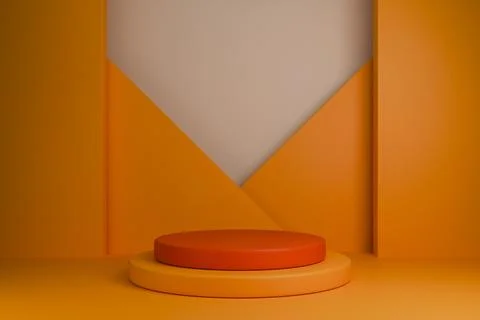 Minimal 3D studio background with orange and white podium and triangle shapes Stock Illustration