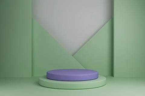 Minimal 3D studio background with purple and green podium and triangle shapes Stock Illustration