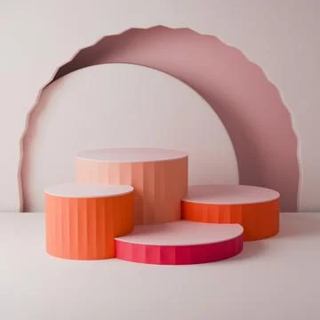 Minimal 3D studio background with tiered pink and orange podiums and geometry Stock Illustration