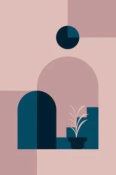 Minimal Abstract Arch Wall Art with Soft Modern Color Palette Stock-Illustration