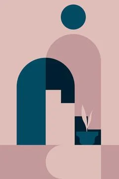 Minimal Abstract Arch Wall Art with Soft Modern Color Palette Stock Illustration