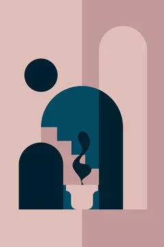 Minimal Abstract Arch Wall Art with Soft Modern Color Palette Stock Illustration