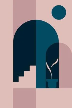 Minimal Abstract Arch Wall Art with Soft Modern Color Palette Stock-Illustration