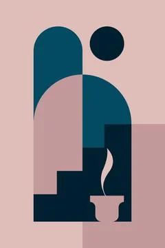 Minimal Abstract Arch Wall Art with Soft Modern Color Palette Stock-Illustration