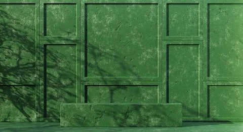 Minimal abstract background with 3D concrete podium display with green leaves Stock Illustration