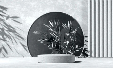 Minimal abstract background with 3D concrete podium display in black and white Stock Photos
