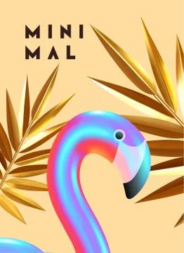 Minimal Abstract Background with 3d objects, gradient bird flamingo, geometri Stock Illustration