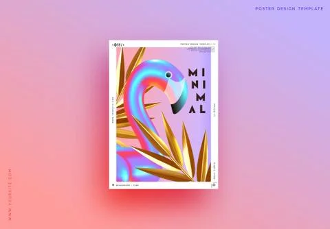 Minimal Abstract Background with 3d objects, gradient bird flamingo, geometri Stockillustratie