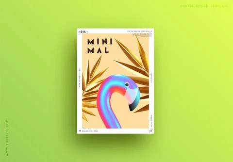 Minimal Abstract Background with 3d objects, gradient bird flamingo, geometri Stock Illustration