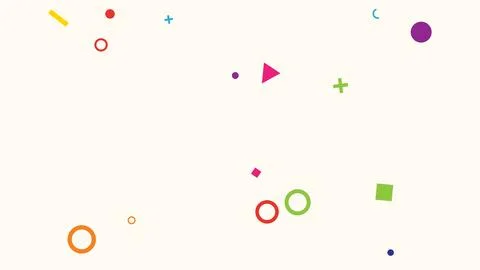 Minimal abstract background features scattered colorful geometric symbols Stock Illustration
