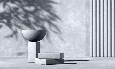 Minimal abstract bw background with 3D concrete podium display with shadows Stock Illustration