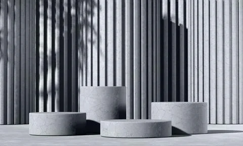 Minimal abstract bw background with 3D concrete podium display with shadows Stock Illustration