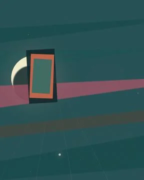 Minimal abstract design with a dark frame and teal, pink, and orange stripe.. 스톡 일러스트