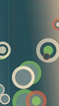 Minimal abstract design with overlapping circles and rings in teal, green, .. Stock Illustration