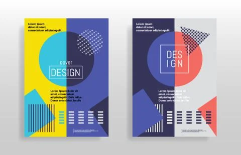 Minimal abstract design posters. Covers templates set with bauhaus, memphis a Stock Illustration