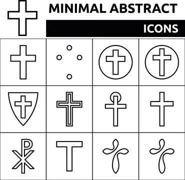 Minimal abstract icon set of various Christian cross symbols and religious .. Stock Illustration
