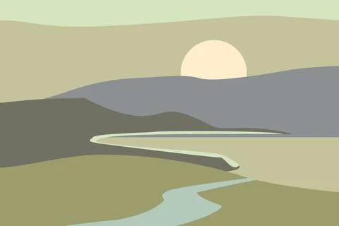 Minimal abstract landscape mountain river, minimal flat style 库存插图