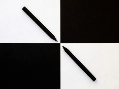 Minimal abstract pattern black and white paper with black diagonally pencils Stock Photos